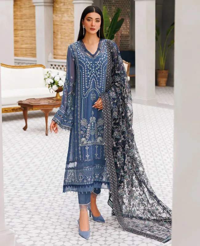 Xenia Formals Raahi Luxury Formals Blue Organza – view 1 – Poshaq