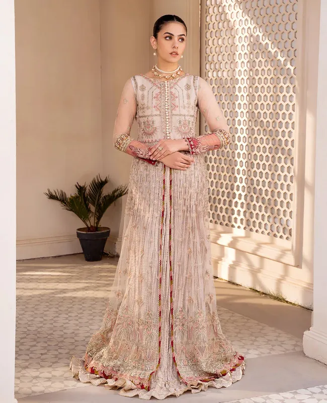 Xenia Formals Raahi Luxury Formals Grey Raw Silk – view 1 – Poshaq