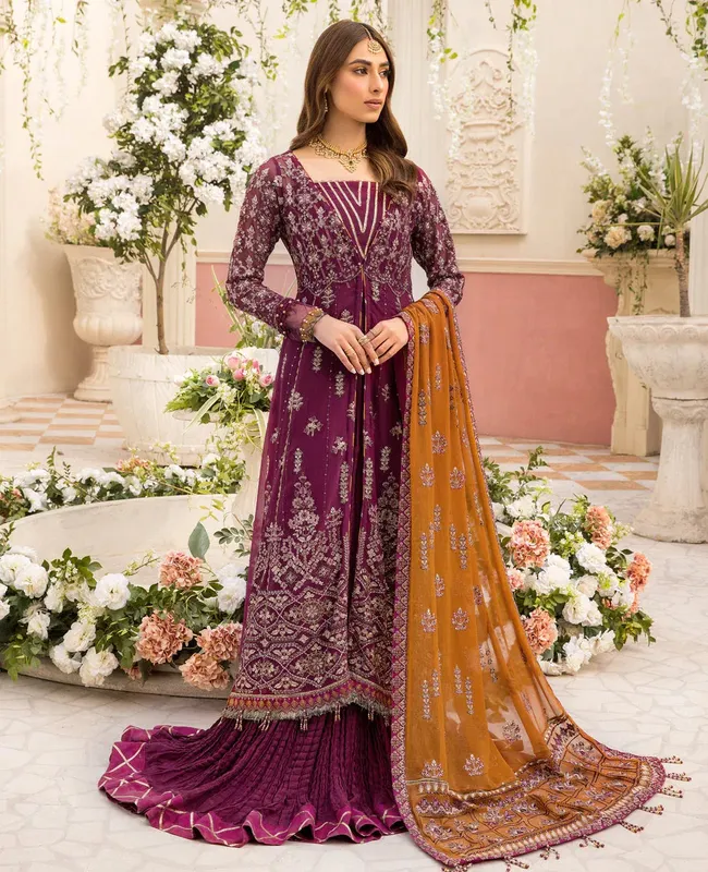 Xenia Formals Raahi Luxury Formals Plum Chiffon – view 1 – Poshaq