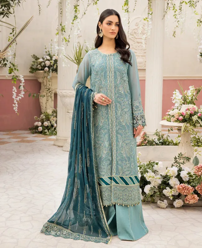 Xenia Formals Raahi Luxury Formals Blue Chiffon – view 1 – Poshaq