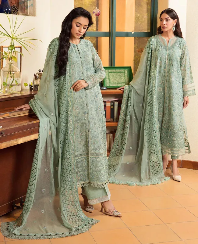 Xenia Formals Raahi Luxury Formals Green Chiffon – view 1 – Poshaq