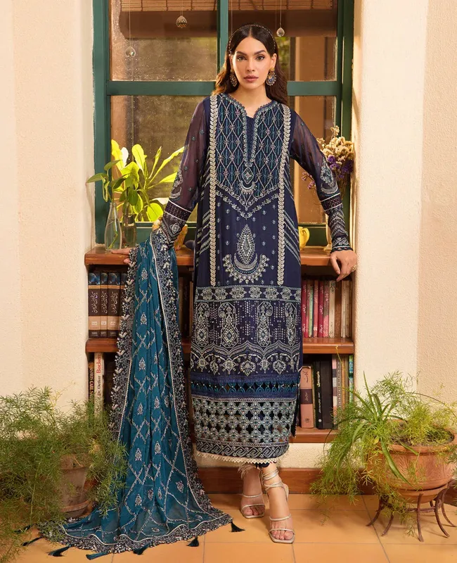 Xenia Formals Raahi Luxury Formals Blue Organza – view 1 – Poshaq