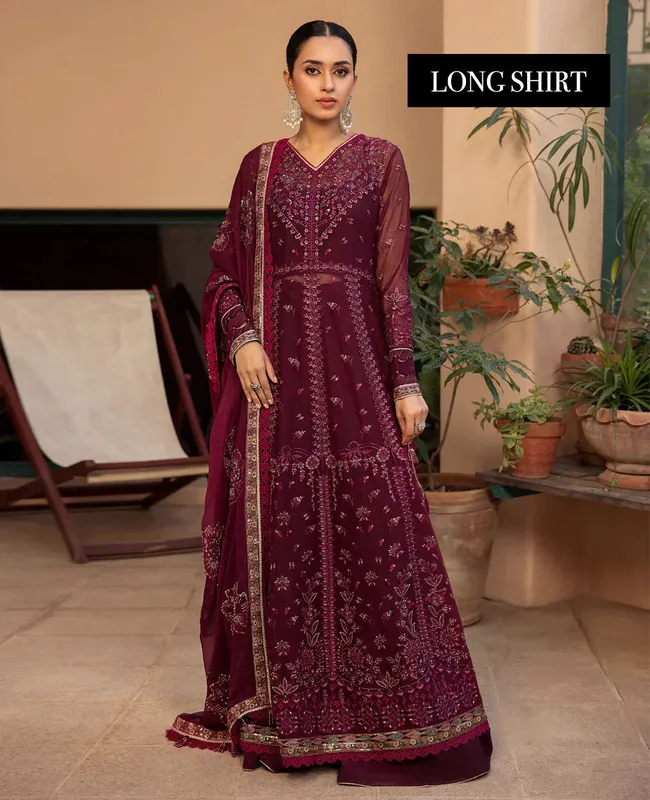 Xenia Formals Raahi Luxury Formals Plum Chiffon – view 1 – Poshaq