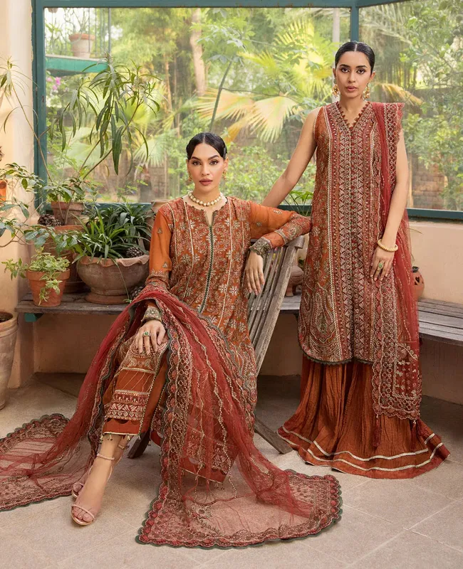 Xenia Formals Raahi Luxury Formals Rust Chiffon – view 1 – Poshaq