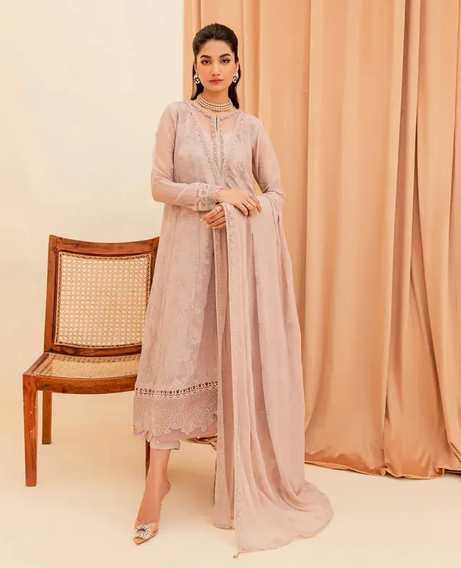 Xenia Formals Raahi Luxury Formals Pink Chiffon – view 1 – Poshaq