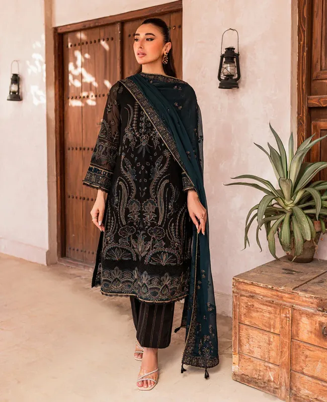 Xenia Formals Raahi Luxury Formals Black Chiffon – view 1 – Poshaq