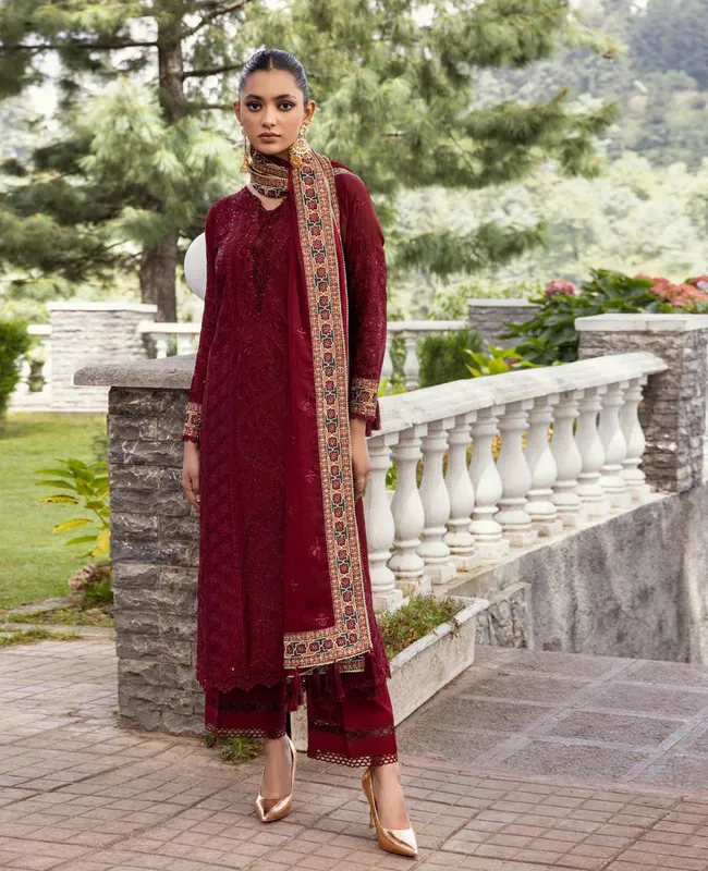 Xenia Formals Raahi Luxury Formals Maroon Raw Silk – view 1 – Poshaq