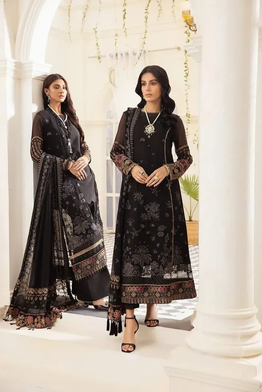 Xenia Formals Raahi Luxury Formals Black Chiffon – view 1 – Poshaq