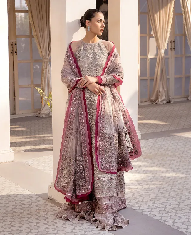 Xenia Formals Raahi Luxury Formals Grey Organza – view 1 – Poshaq