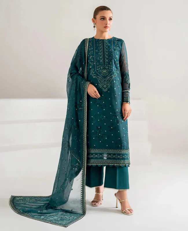 Xenia Formals Raahi Luxury Formals Teal Raw Silk – view 1 – Poshaq