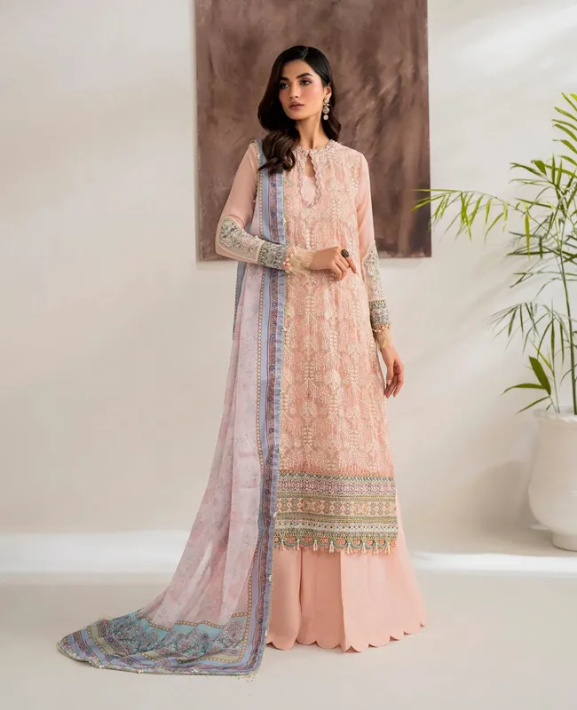 Xenia Formals Raahi Luxury Formals Pink Raw Silk – view 1 – Poshaq