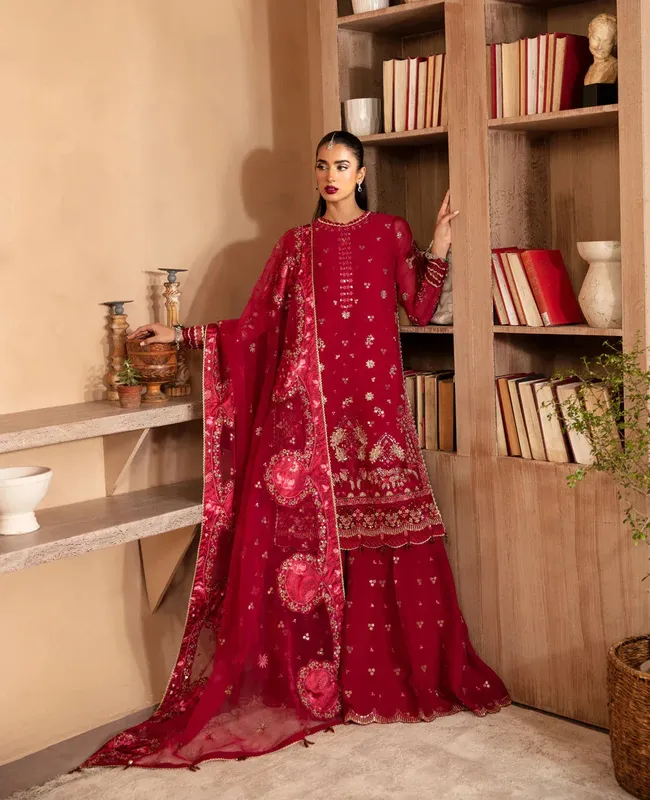 Xenia Formals Raahi Luxury Formals Red Organza – view 1 – Poshaq