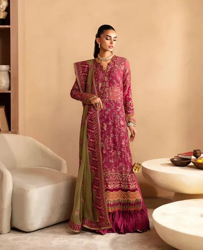 Xenia Formals Raahi Luxury Formals Magenta Chiffon – view 1 – Poshaq