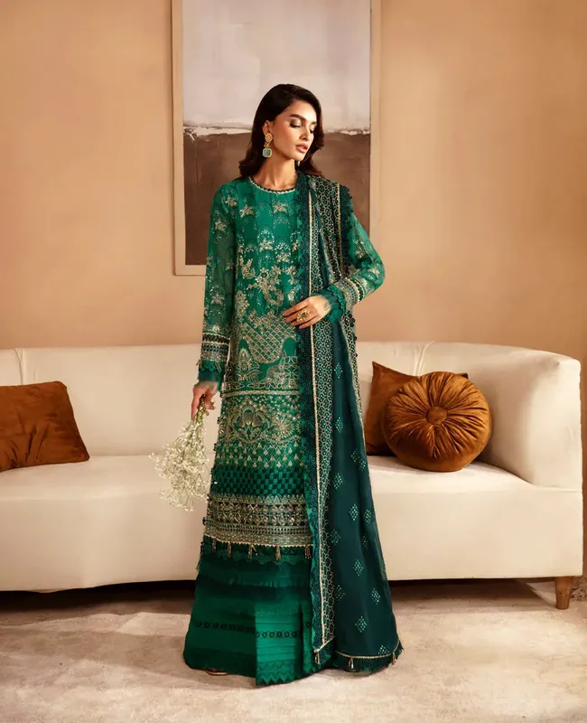 Xenia Formals Raahi Luxury Formals Green Chiffon – view 1 – Poshaq