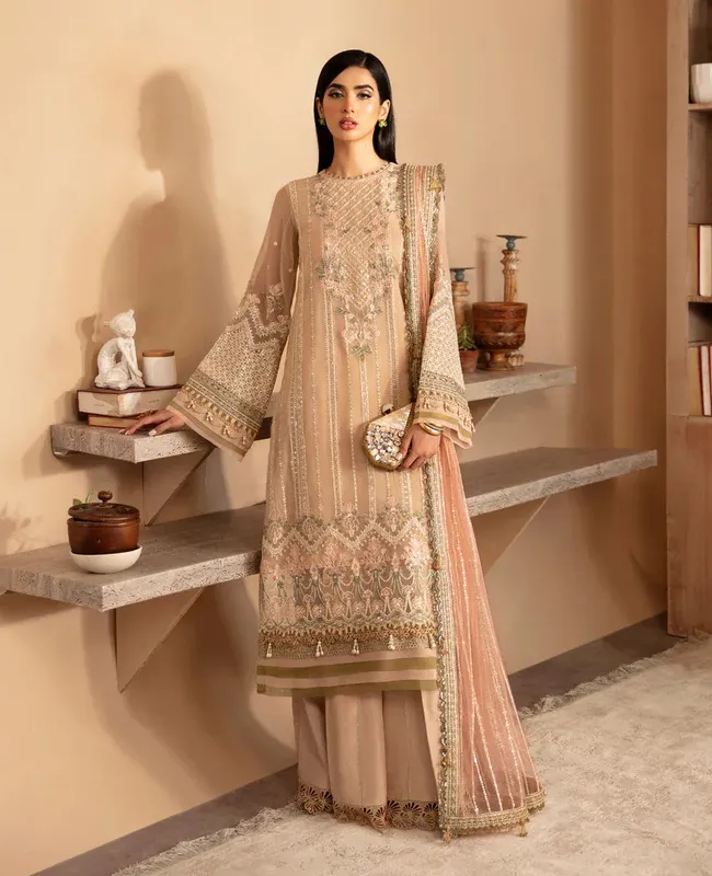 Xenia Formals Raahi Luxury Formals Grey Chiffon – view 1 – Poshaq