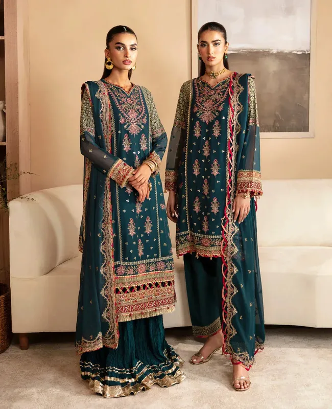 Xenia Formals Raahi Luxury Formals Teal Chiffon – view 1 – Poshaq