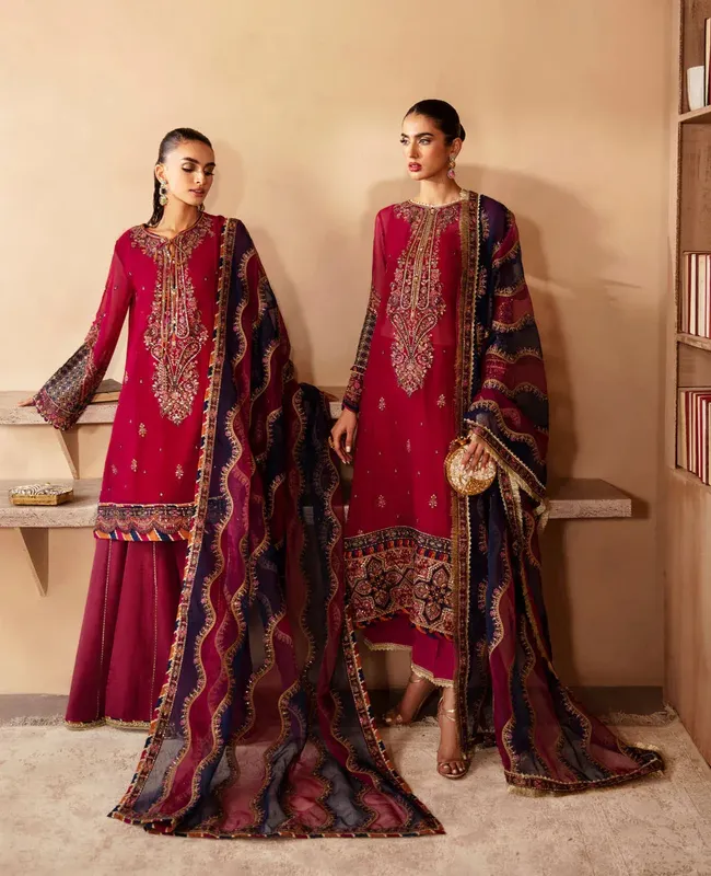 Xenia Formals Raahi Luxury Formals Magenta Organza – view 1 – Poshaq