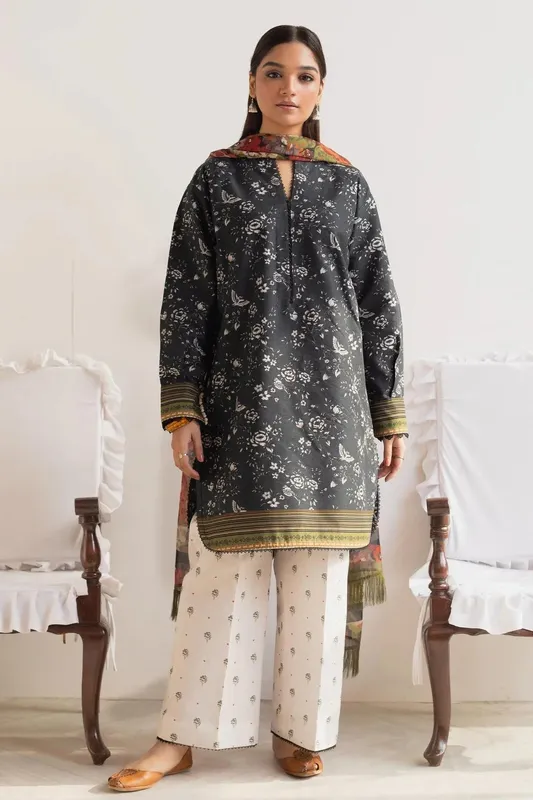 Zara Shahjahan Coco Prints 24 Black Silk – view 1 – Poshaq