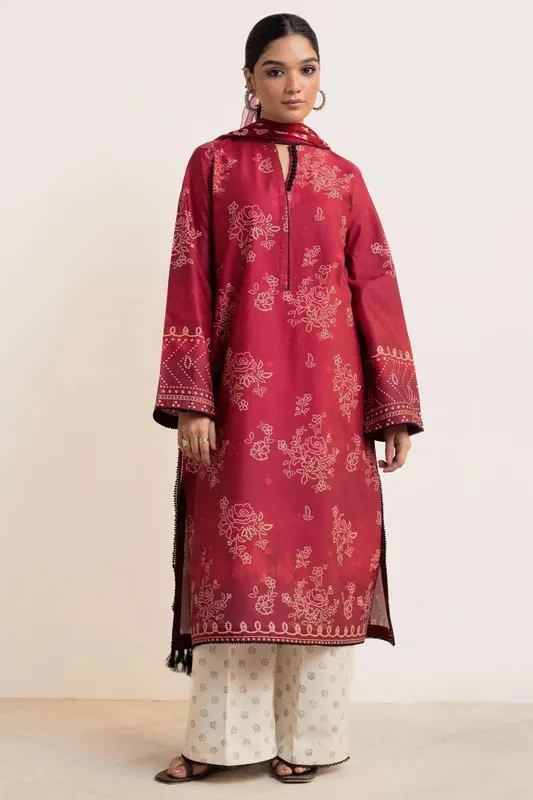 Zara Shahjahan Coco Prints 24 Red Chiffon – view 1 – Poshaq