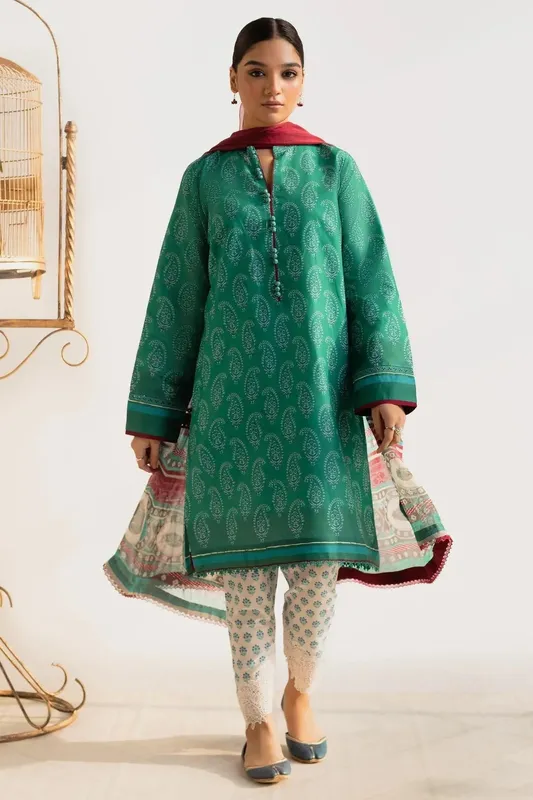 Zara Shahjahan Coco Prints 24 Green Chiffon – view 1 – Poshaq