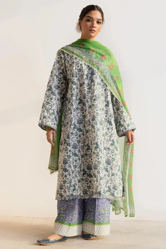 Zara Shahjahan Coco Prints 24 White Chiffon – view 1 – Poshaq