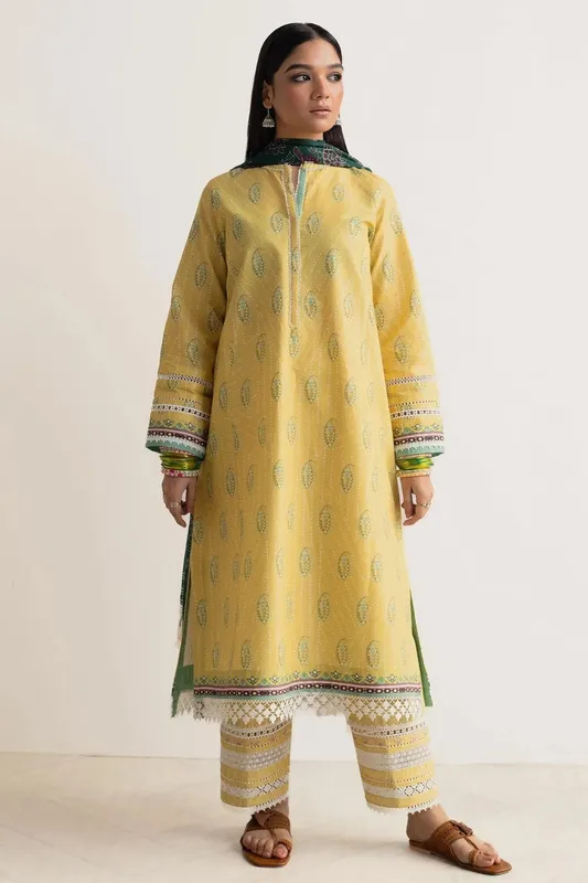 Zara Shahjahan Coco Prints 24 Yellow Silk – view 1 – Poshaq