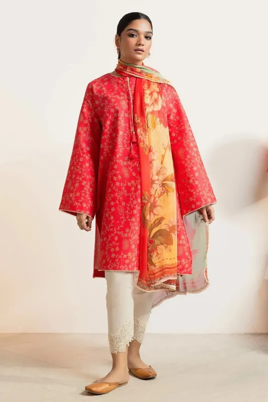 Zara Shahjahan Coco Prints 24 White Chiffon – view 1 – Poshaq