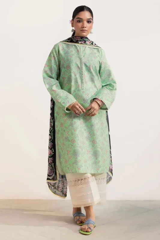 Zara Shahjahan Coco Prints 24 Green Chiffon – view 1 – Poshaq