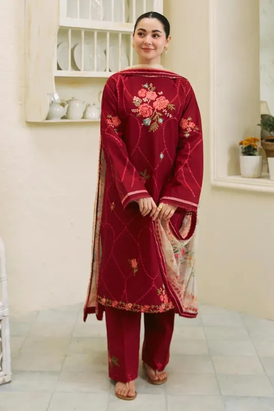 Zara Shahjahan Coco Lawn 24 Red Organza – view 1 – Poshaq