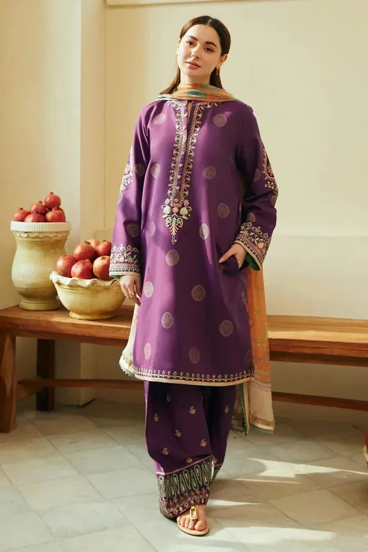 Zara Shahjahan Coco Lawn 24 Purple Jacquard – view 1 – Poshaq