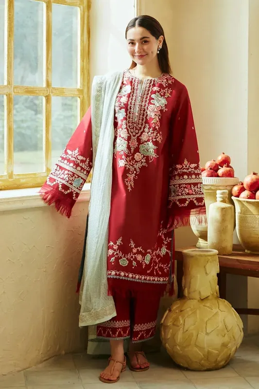 Zara Shahjahan Coco Lawn 24 Red Organza – view 1 – Poshaq