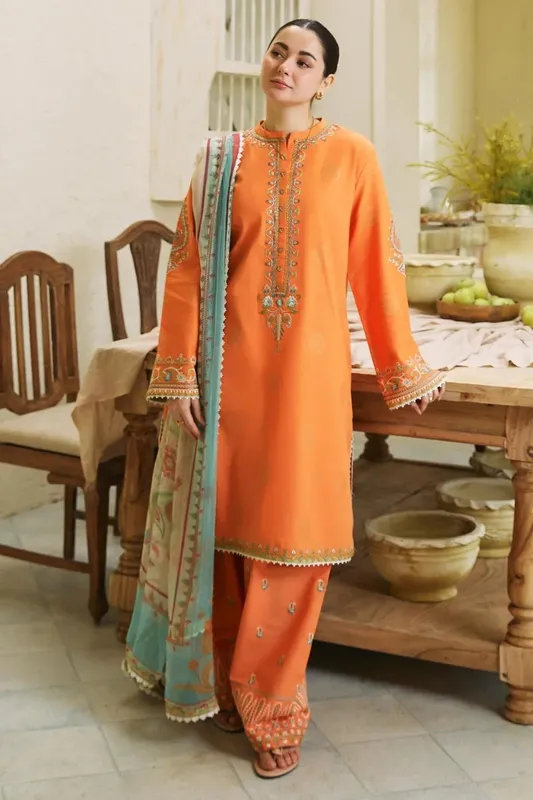 Zara Shahjahan Coco Lawn 24 Orange Jacquard – view 1 – Poshaq