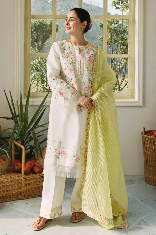Zara Shahjahan Coco Lawn 24 White Organza – view 1 – Poshaq