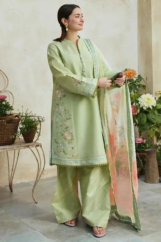 Zara Shahjahan Coco Lawn 24 Green Organza – view 1 – Poshaq