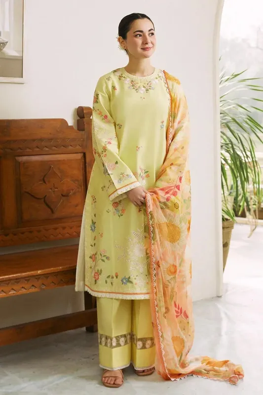 Zara Shahjahan Coco Lawn 24 Yellow Organza – view 1 – Poshaq