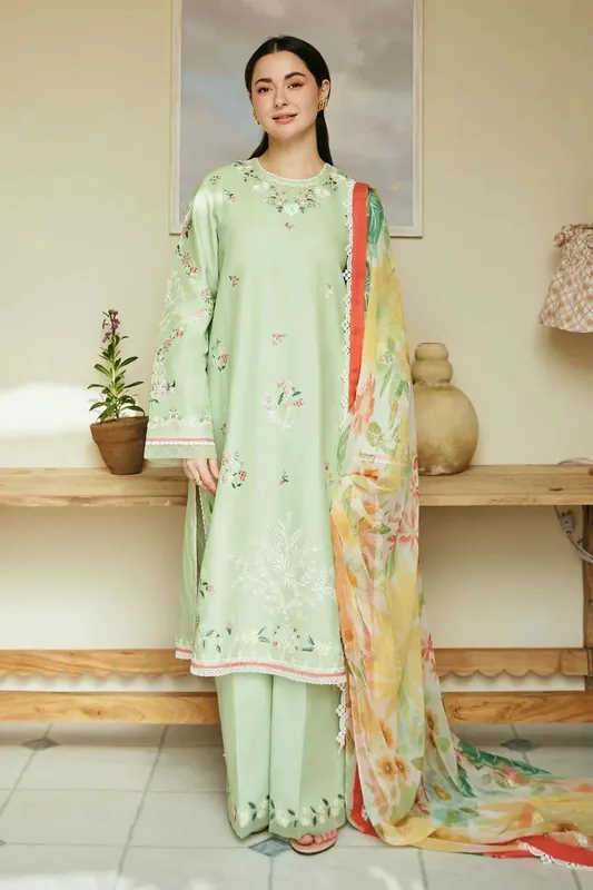 Zara Shahjahan Coco Lawn 24 Green Organza – view 1 – Poshaq