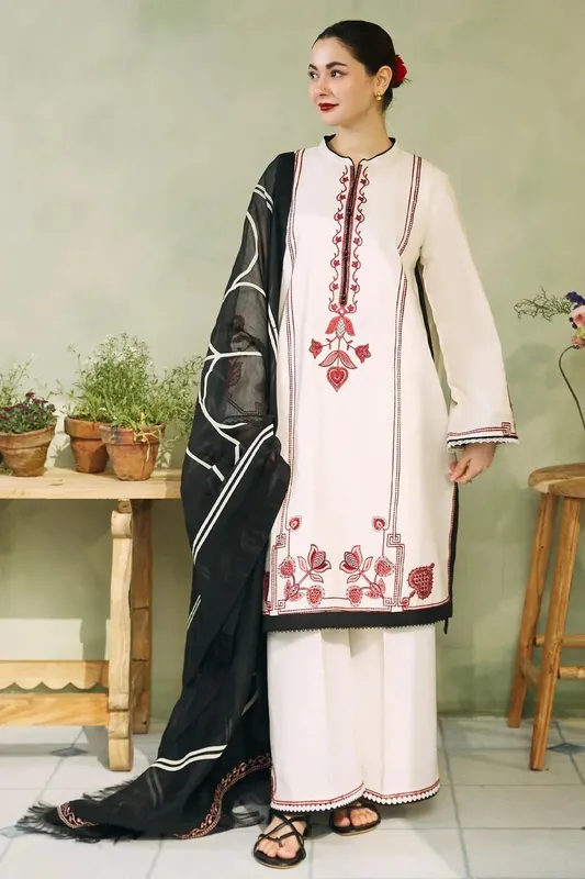 Zara Shahjahan Coco Lawn 24 White Jacquard – view 1 – Poshaq