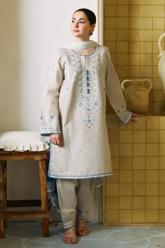 Zara Shahjahan Coco Lawn 24 Ivory Organza – view 1 – Poshaq