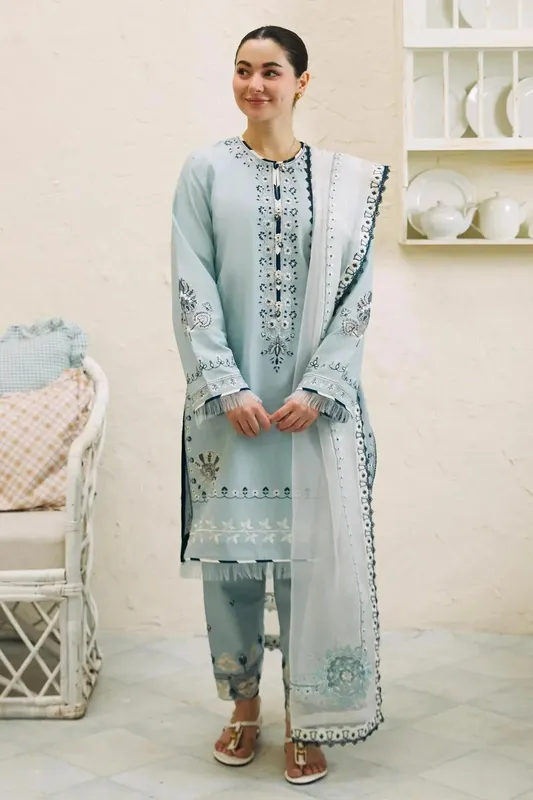Zara Shahjahan Coco Lawn 24 Blue Organza – view 1 – Poshaq