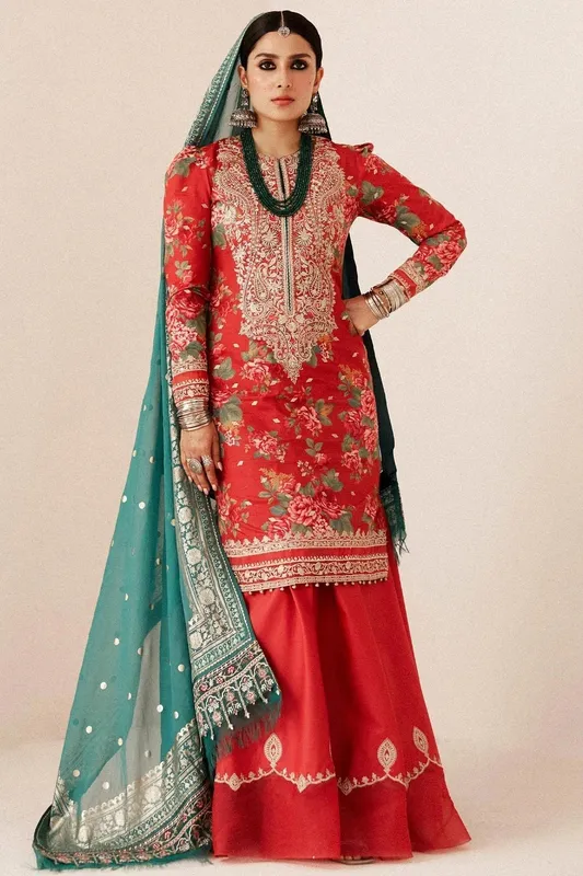 Zara Shahjahan Luxury Lawn 24 Red Organza – view 1 – Poshaq