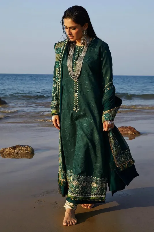 Zara Shahjahan Luxury Lawn 24 Green Georgette – view 1 – Poshaq