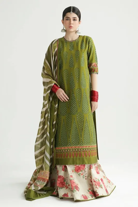 Zara Shahjahan Luxury Lawn 24 Green Organza – view 1 – Poshaq