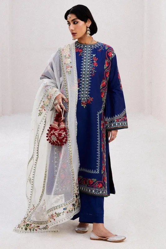 Zara Shahjahan Luxury Lawn 24 Blue Organza – view 1 – Poshaq