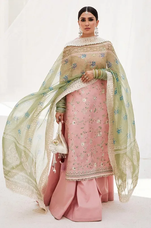 Zara Shahjahan Luxury Lawn 24 Pink Jacquard – view 1 – Poshaq