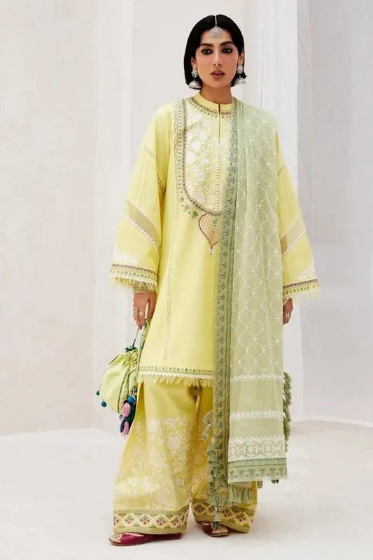 Zara Shahjahan Luxury Lawn 24 Yellow Jacquard – view 1 – Poshaq