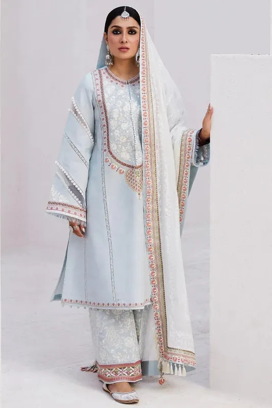 Zara Shahjahan Luxury Lawn 24 Blue Jacquard – view 1 – Poshaq