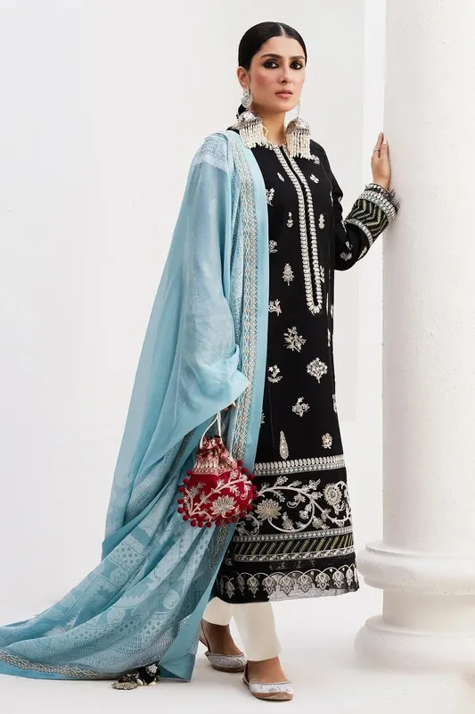 Zara Shahjahan Luxury Lawn 24 Black Organza – view 1 – Poshaq