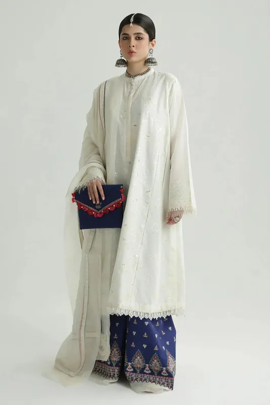 Zara Shahjahan Luxury Lawn 24 White Organza – view 1 – Poshaq