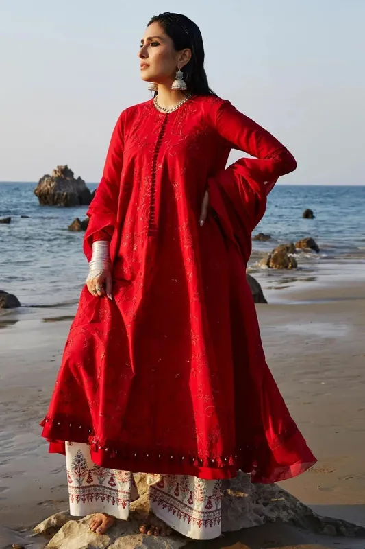 Zara Shahjahan Luxury Lawn 24 Red Organza – view 1 – Poshaq