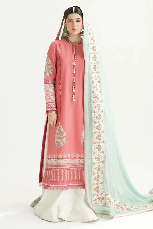Zara Shahjahan Luxury Lawn 24 Pink Georgette – view 1 – Poshaq